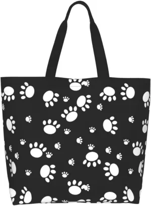 Funny Dog Theme Tote Bag for Women, Cute Paw Print Shoulder Reusable Beach Shopping Handbags Casual Travel Eco Friendly Waterproof Tote Bag Gifts for Dog Lovers Teacher Mother -Large