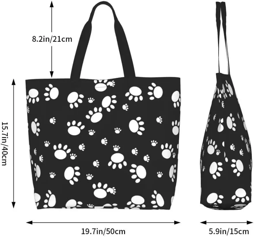 Funny Dog Theme Tote Bag for Women, Cute Paw Print Shoulder Reusable Beach Shopping Handbags Casual Travel Eco Friendly Waterproof Tote Bag Gifts for Dog Lovers Teacher Mother -Large