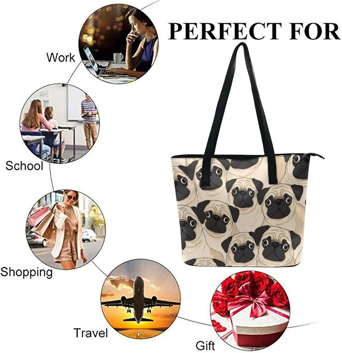 Funny Lightweight Tote Bag, Women's Large Capacity Handbag with Long Handle for Travel, Work, Shopping