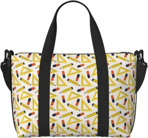 Funny Ruler Pencil Print Travel Duffle Bag For Women Men Weekender Overnight Bag Gym Bag For Women, Carry On Airport Bag, Travel Tote Bag With Strap For Gym Travel Business Trips