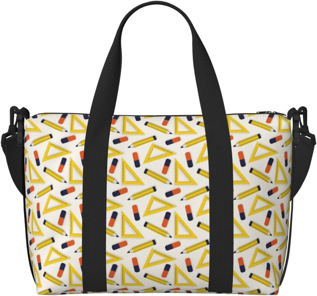 Funny Ruler Pencil Print Travel Duffle Bag For Women Men Weekender Overnight Bag Gym Bag For Women, Carry On Airport Bag, Travel Tote Bag With Strap For Gym Travel Business Trips