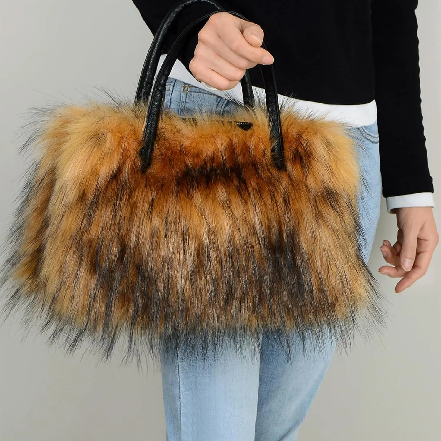 Furry Tote Bag Soft Faux Fur Bags Lightweight Travel Bags Cute Madam Plush Purses