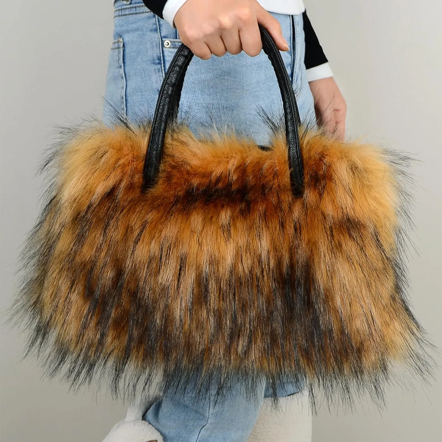 Furry Tote Bag Soft Faux Fur Bags Lightweight Travel Bags Cute Madam Plush Purses