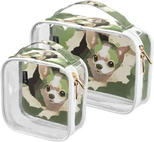 GAIGEO Cute Dog Behind a Green Wall Travel Transparent Bag, Toiletry Bag Traveling, Clear Makeup Bags for Women, 2 Pack