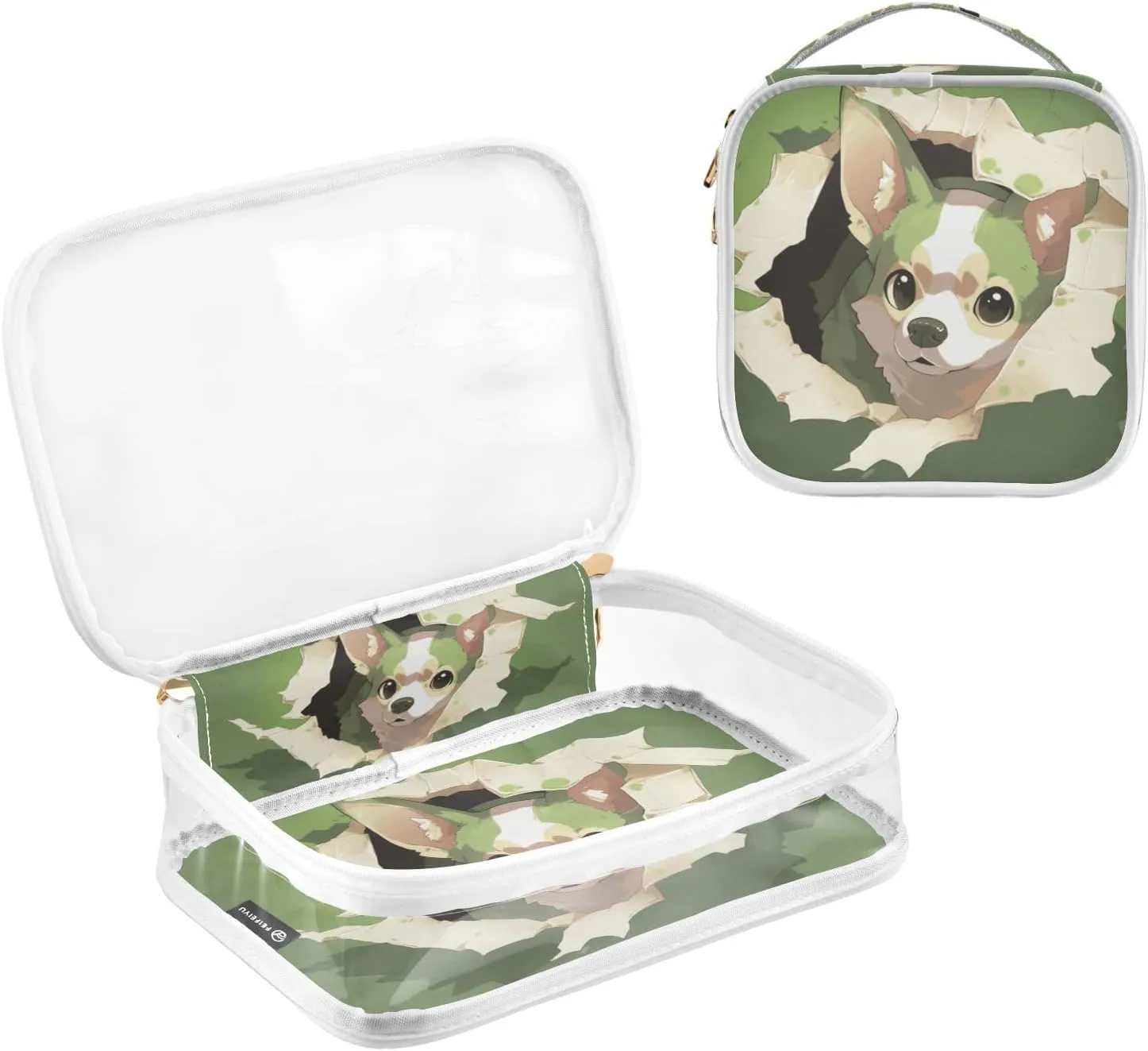 GAIGEO Cute Dog Behind a Green Wall Travel Transparent Bag, Toiletry Bag Traveling, Clear Makeup Bags for Women, 2 Pack