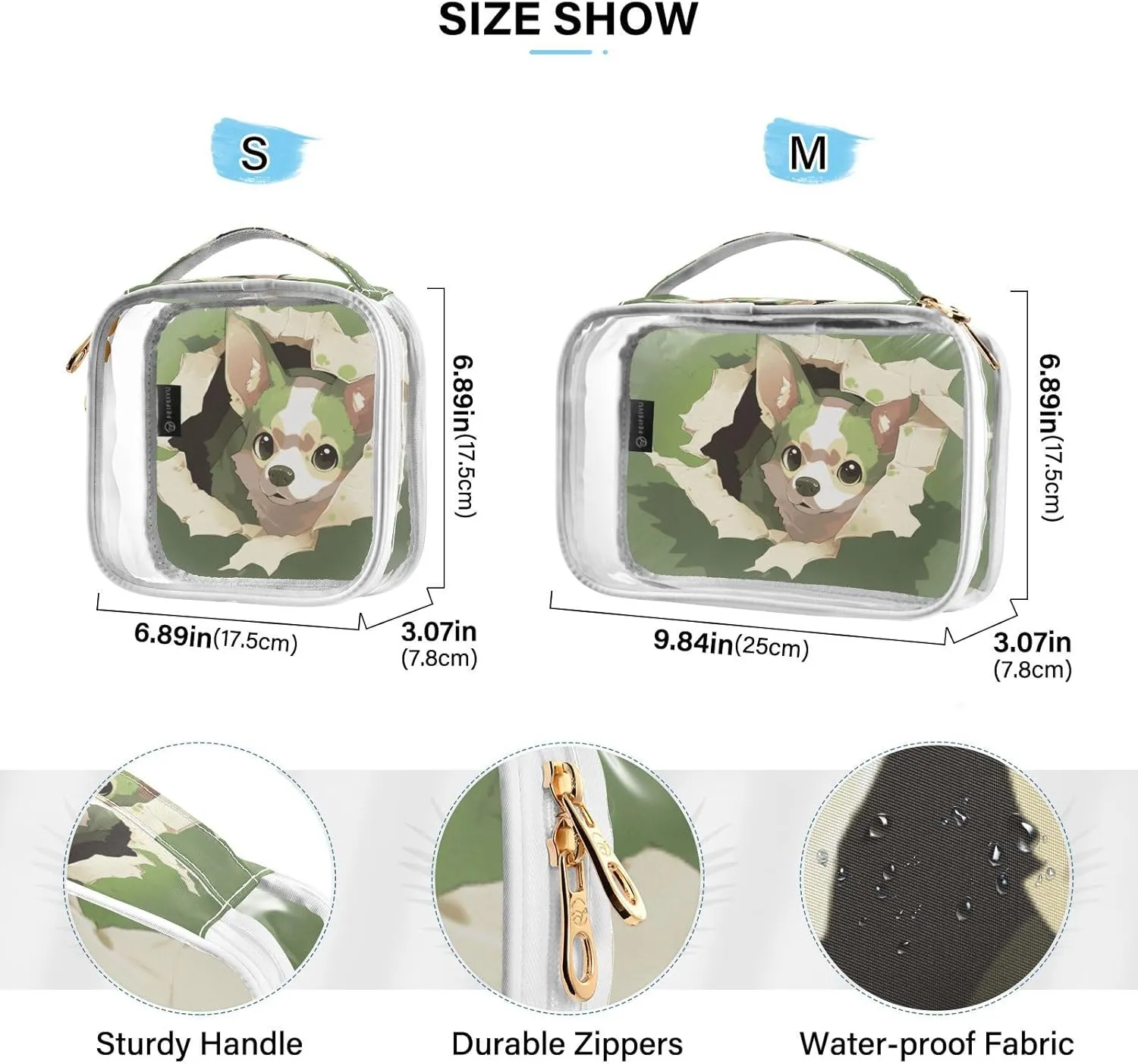 GAIGEO Cute Dog Behind a Green Wall Travel Transparent Bag, Toiletry Bag Traveling, Clear Makeup Bags for Women, 2 Pack