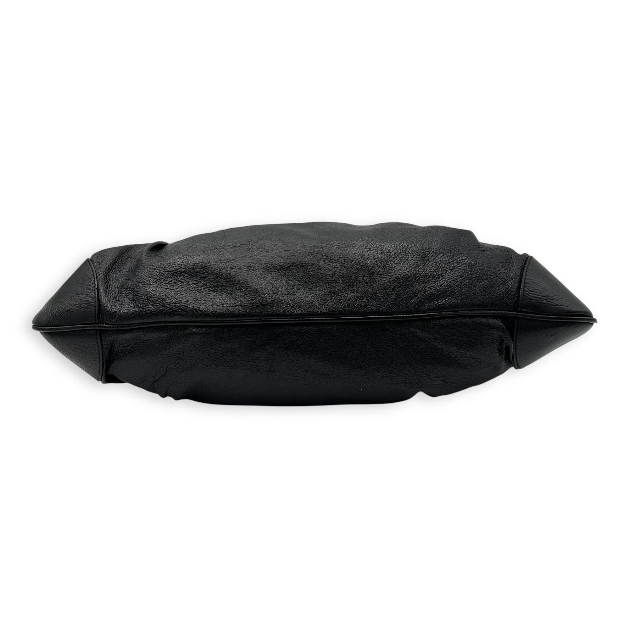 Gancini Black Top Handle Bag in Calfskin, Silver hardware
