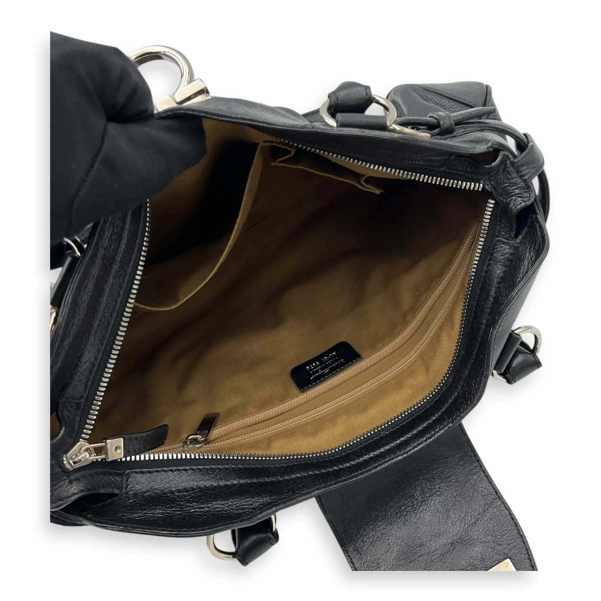Gancini Black Top Handle Bag in Calfskin, Silver hardware
