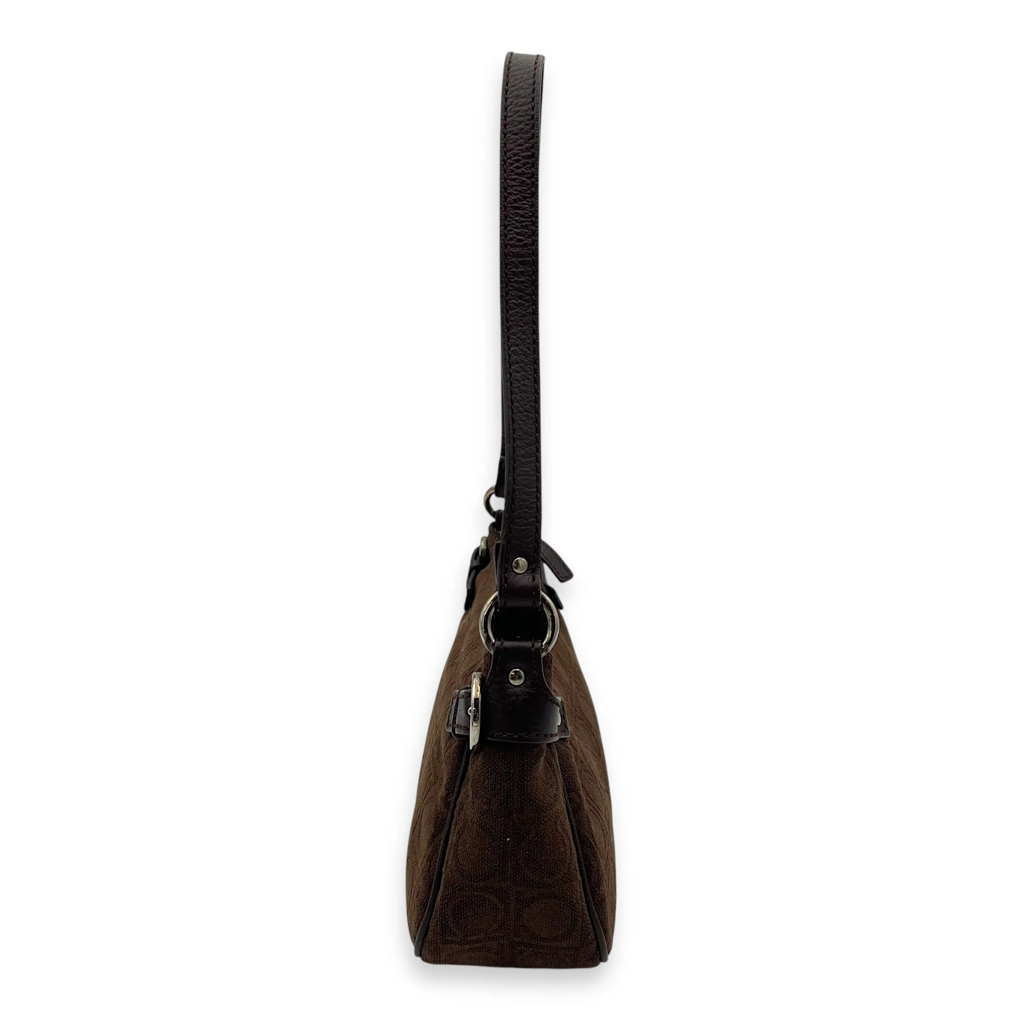 Gancini Brown Shoulder Bag in Fabric, Silver hardware