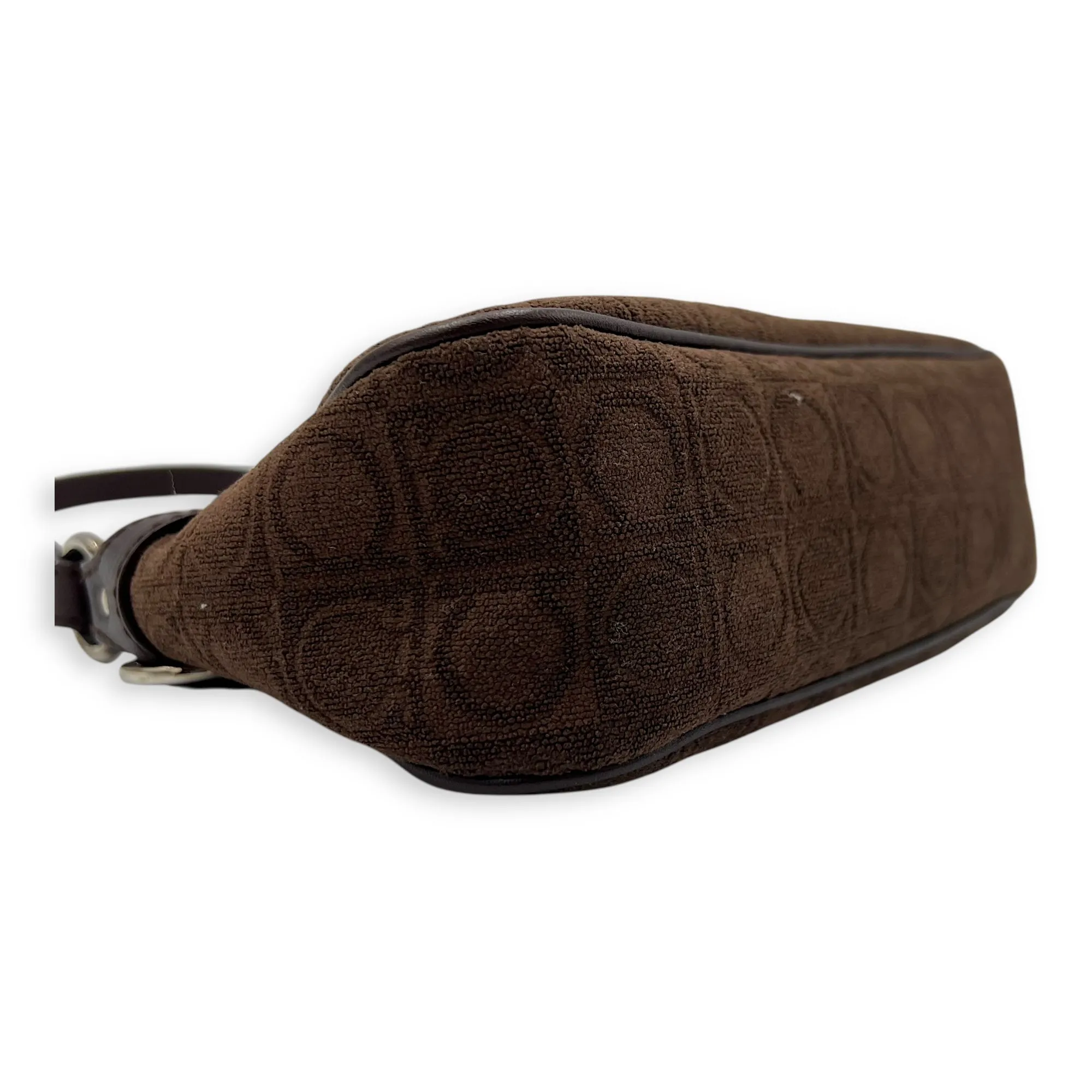 Gancini Brown Shoulder Bag in Fabric, Silver hardware