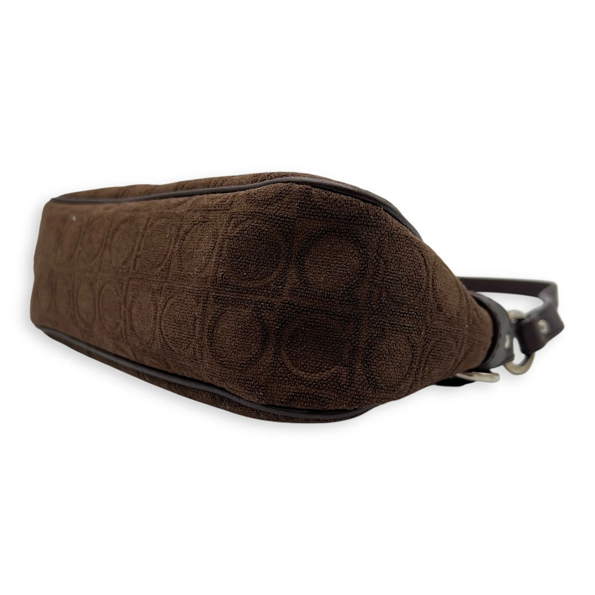 Gancini Brown Shoulder Bag in Fabric, Silver hardware
