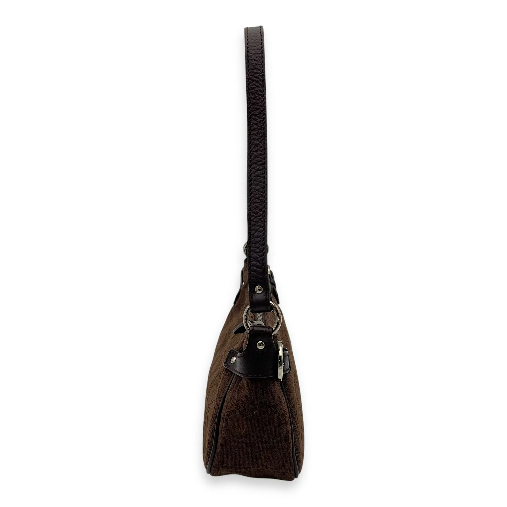 Gancini Brown Shoulder Bag in Fabric, Silver hardware