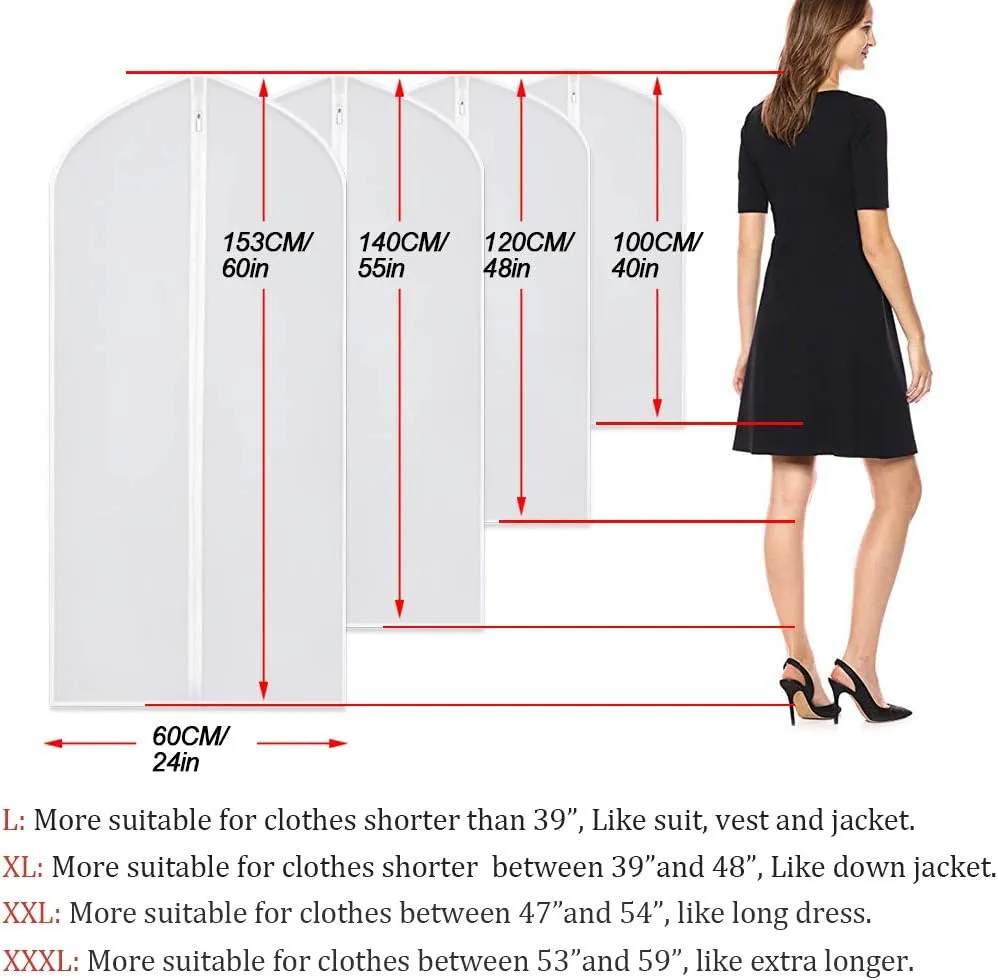 Garment Bag Covers 24''X54'' Lightweight White PEVA Breathable Bags (Pack of 6) with Study Full Zipper for Closet Clothes Storag (24''X55'', White)