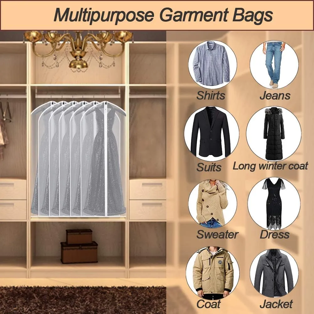 Garment Bag Covers 24''X54'' Lightweight White PEVA Breathable Bags (Pack of 6) with Study Full Zipper for Closet Clothes Storag (24''X55'', White)
