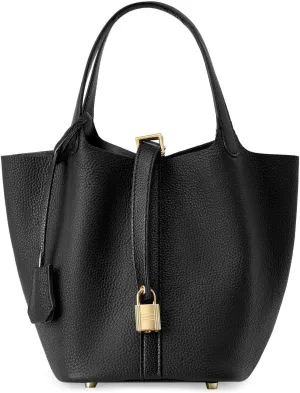 Genuine leather bucket bag for women old trend lychee drawstring soft basket tote bag