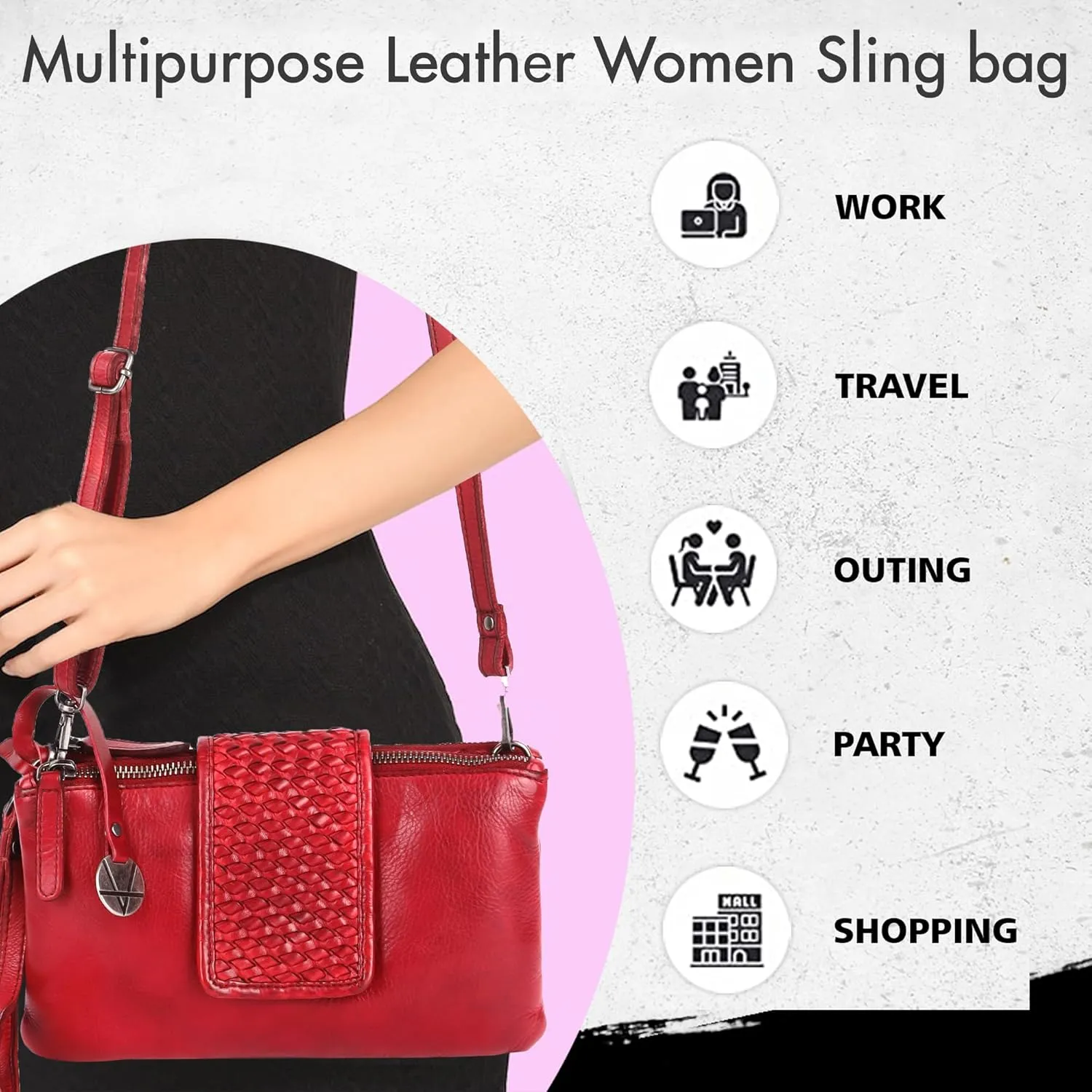 Genuine Leather Crossbody Sling Bag for Women - Trendy Casual Office Bag with Adjustable Strap