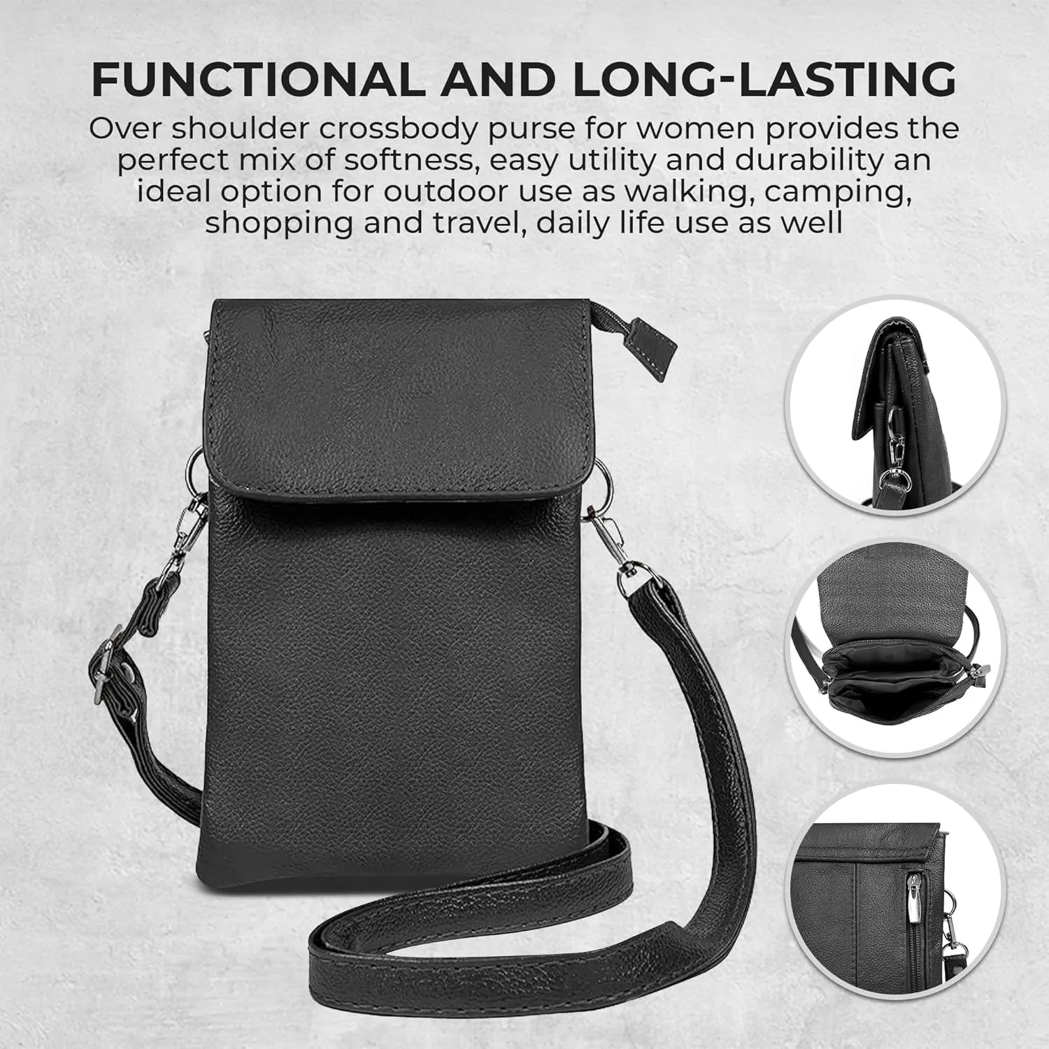 Genuine Leather Small Crossbody Phone Purse for women – Lightweight, Stylish,Durable and Spacious with Adjustable Strap