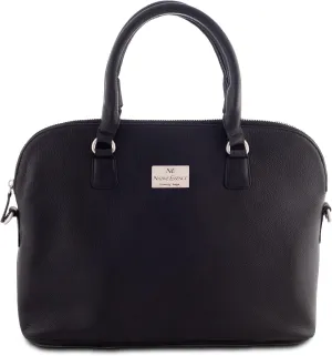 Genuine Leather Soft, Sleek, Slim, Small, Black Messenger Briefcase Satchel Bag for women fits 14" laptop, 11" iPad, MacBook Air - Office Tote.
