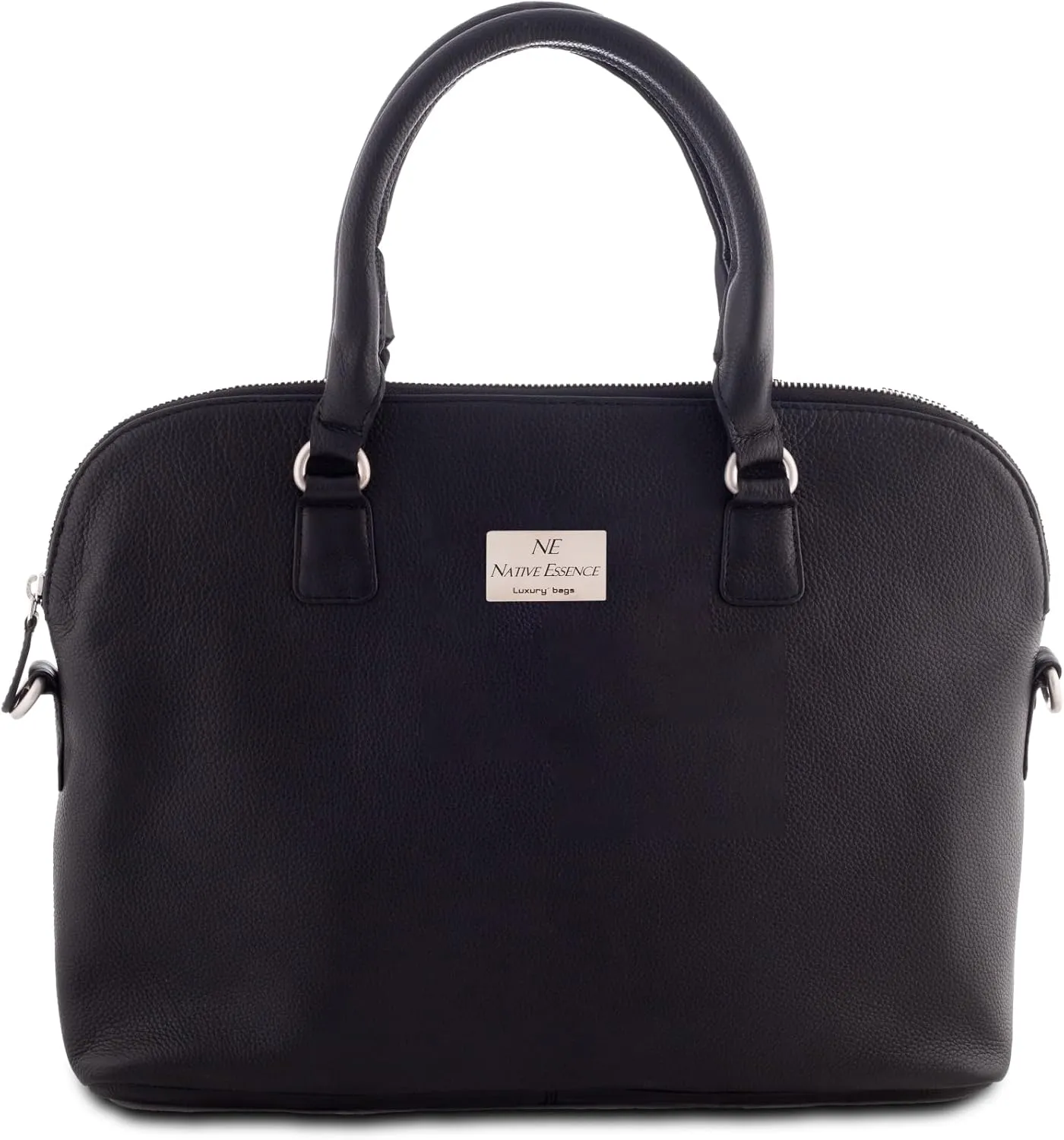 Genuine Leather Soft, Sleek, Slim, Small, Black Messenger Briefcase Satchel Bag for women fits 14" laptop, 11" iPad, MacBook Air - Office Tote.