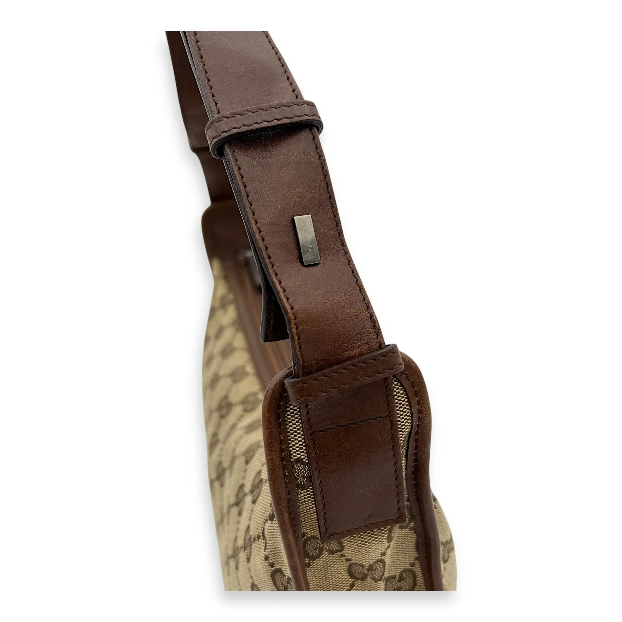 GG Shoulder Bag Brown in Canvas, Silver hardware