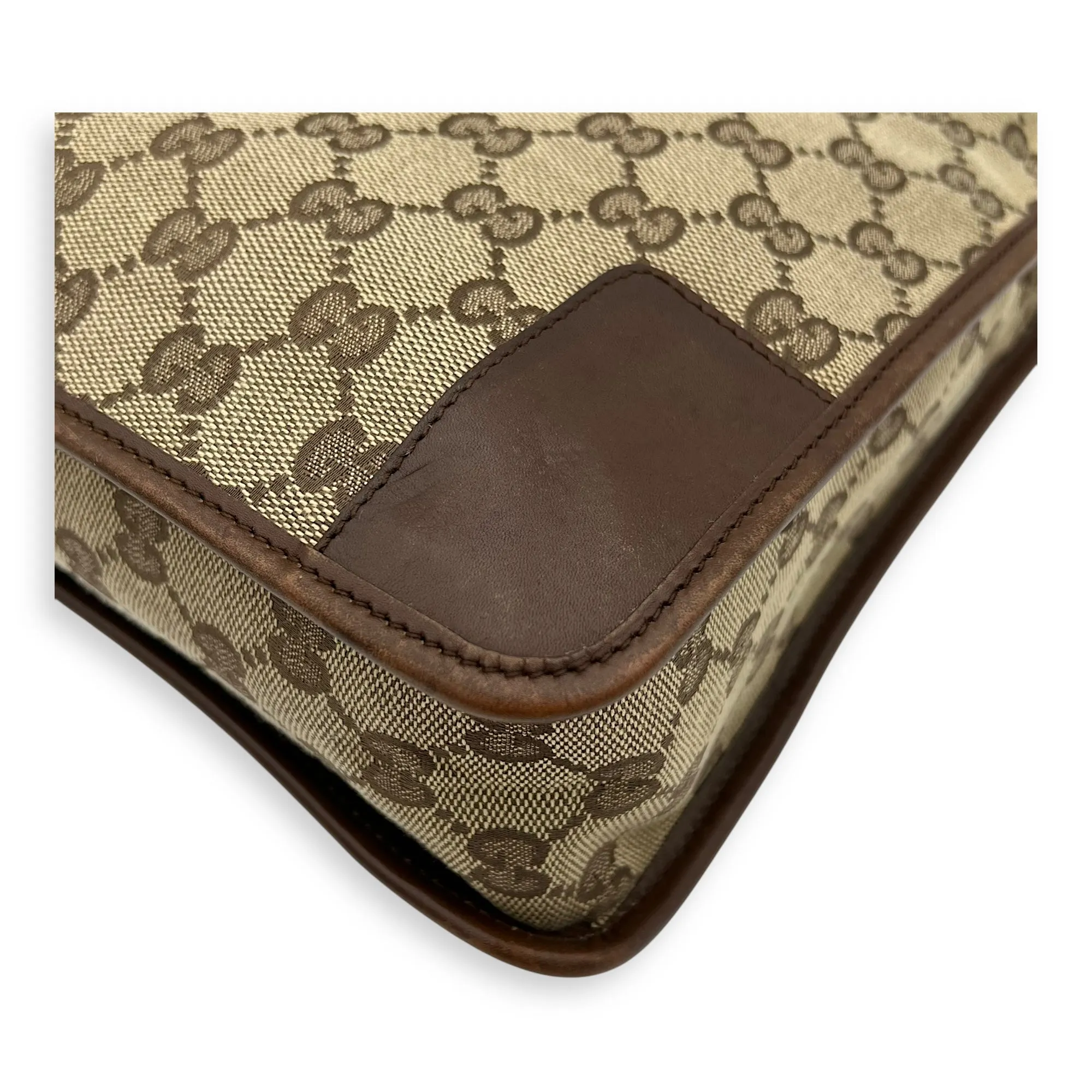 GG Shoulder Bag Brown in Canvas, Silver hardware