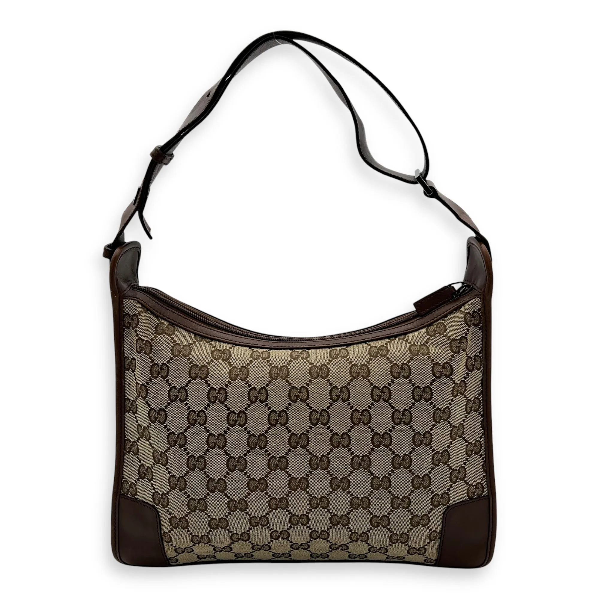 GG Shoulder Bag Brown in Canvas, Silver hardware