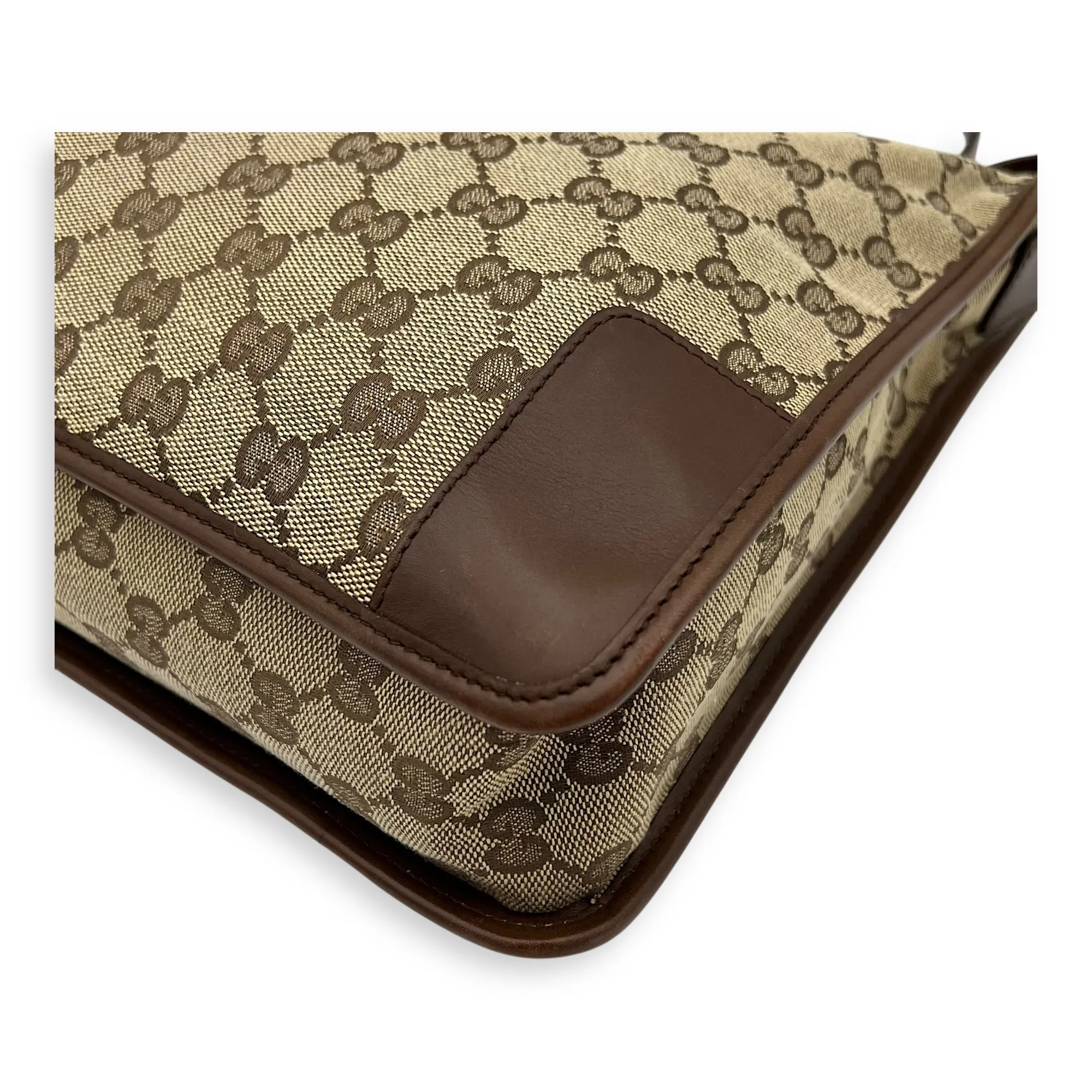 GG Shoulder Bag Brown in Canvas, Silver hardware