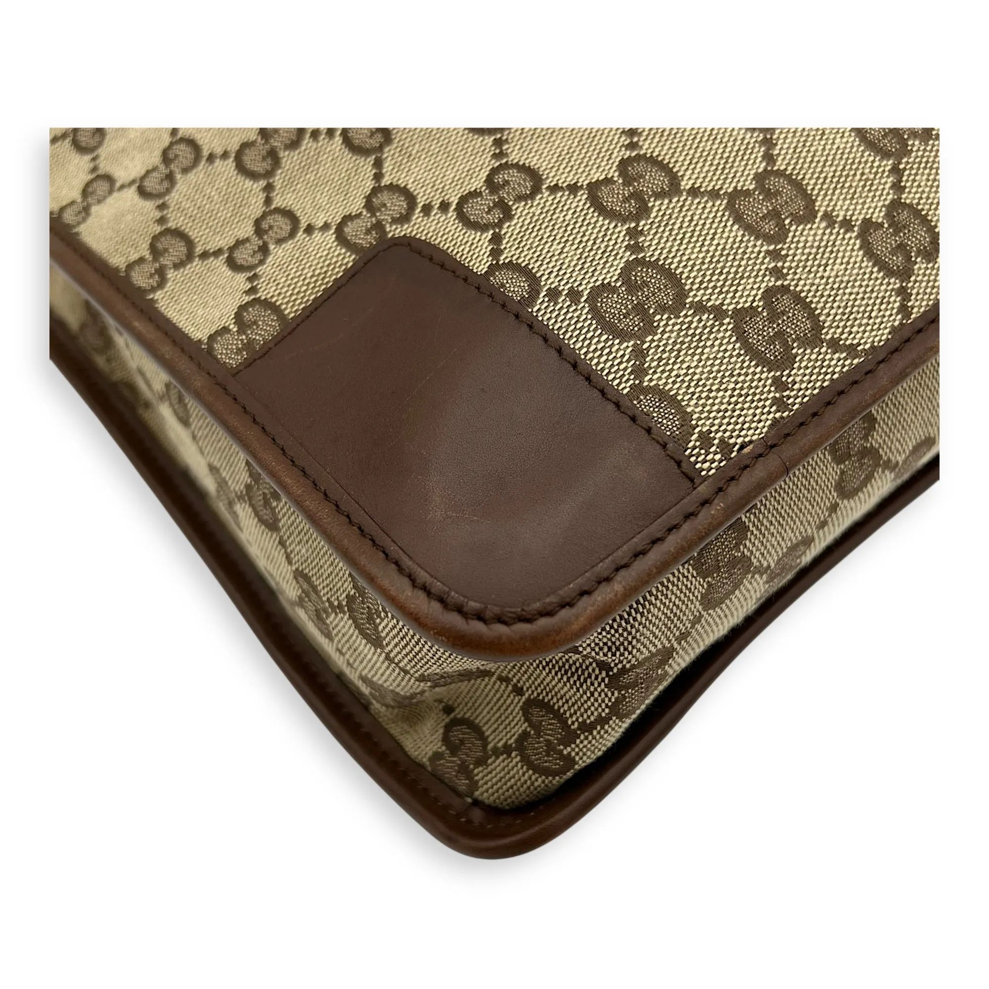 GG Shoulder Bag Brown in Canvas, Silver hardware