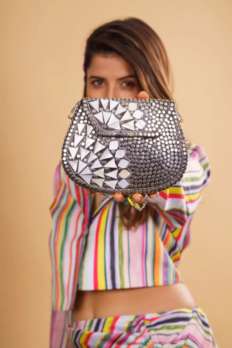 Gilded Silver Chain Gem Clutch