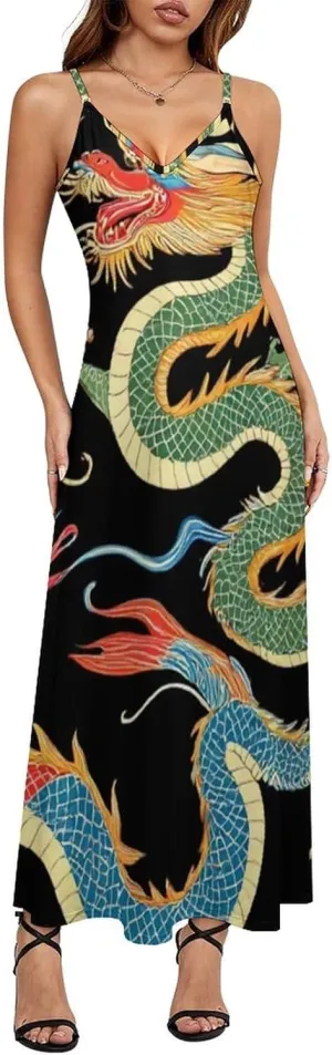 Girl's Sexy Long Sleeveless Dress Summer Full Slip Camisole V Neck Under Dress