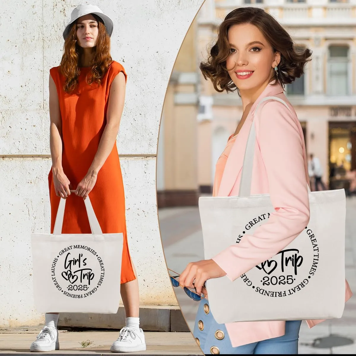 Girls Trip Gifts Favors, 2025 Travel Tote Bag & Makeup Bag, Vacation Weekender Bags for Women Friend Coworker, Girls Weekend Gifts Bachelorette Party Friendship Gifts Shopping Bags Cosmetic Bag
