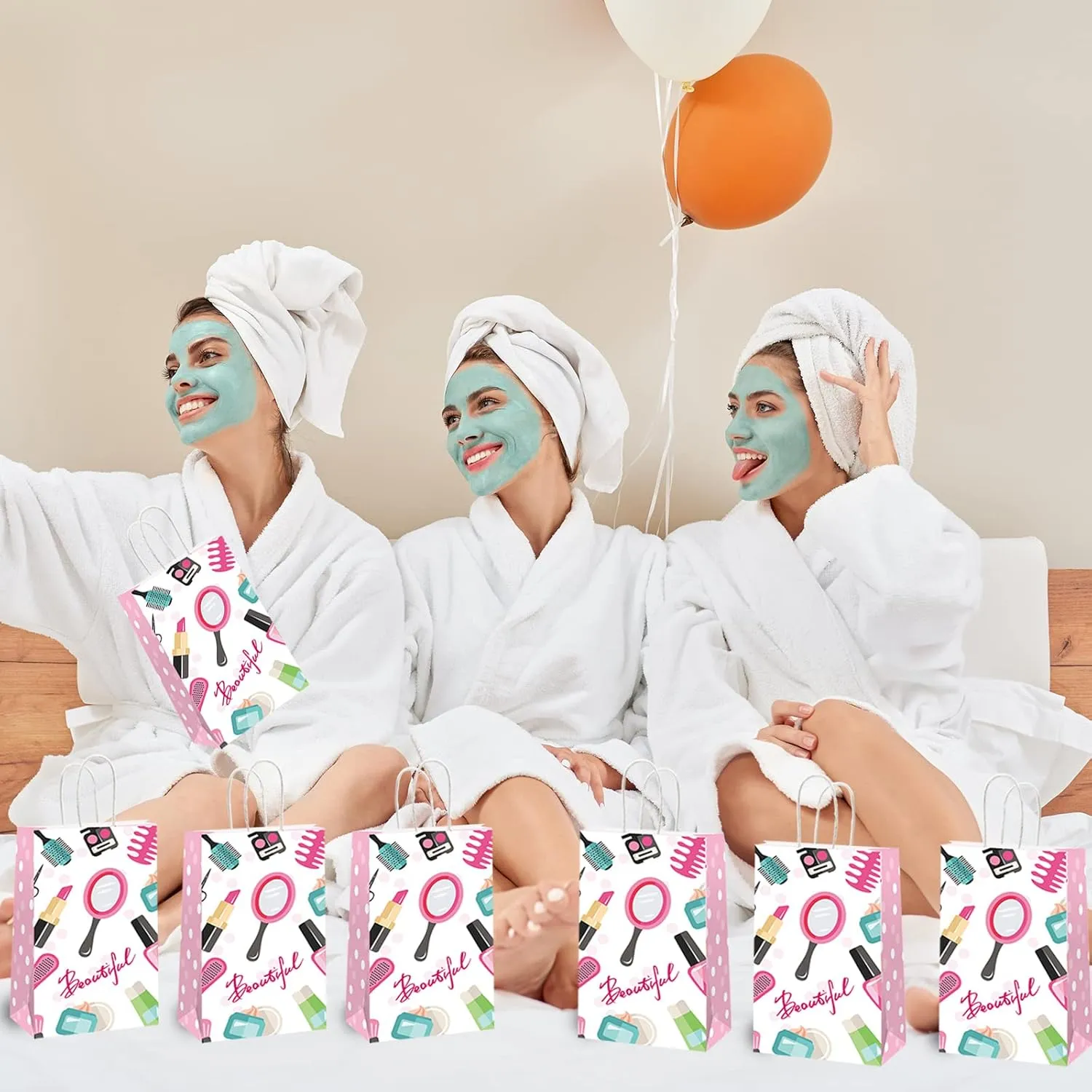gisgfim 12 Pcs Spa Makeup Birthday Party Goody Treat Favor Bags Cosmetics Party Paper Gift Bags Spa Theme Party Decorations for Kids Girl Makeup Birthday Party Supplies