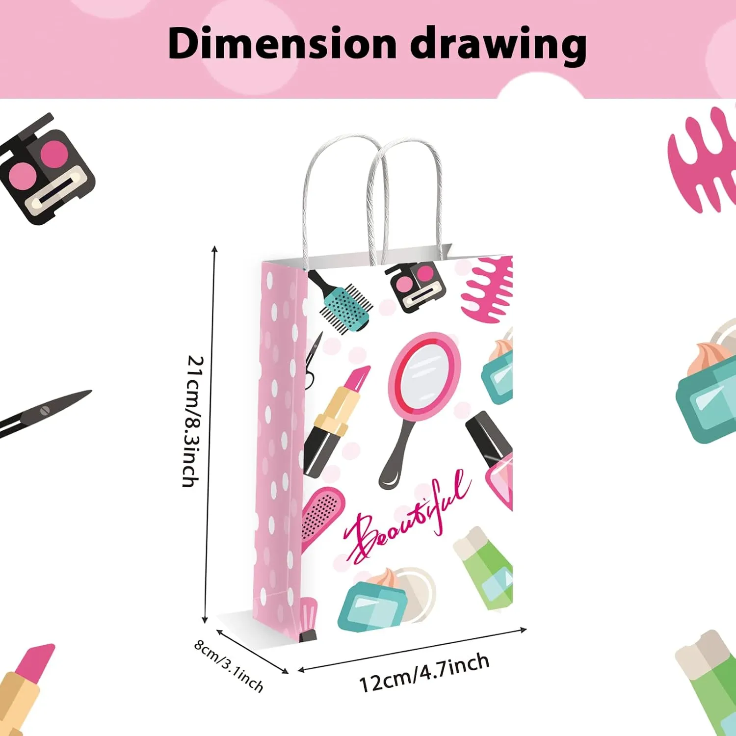 gisgfim 12 Pcs Spa Makeup Birthday Party Goody Treat Favor Bags Cosmetics Party Paper Gift Bags Spa Theme Party Decorations for Kids Girl Makeup Birthday Party Supplies