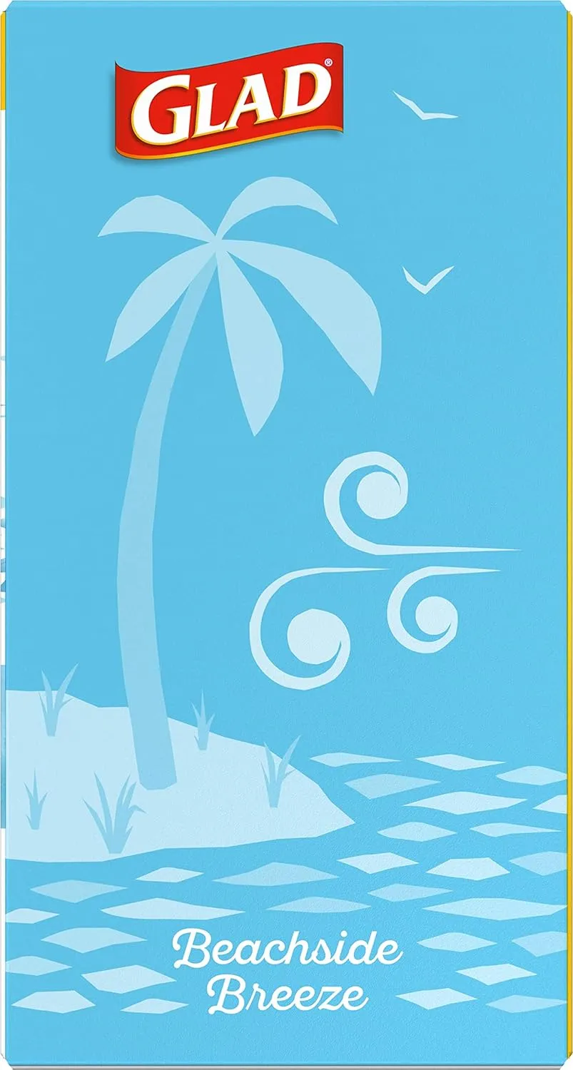 Glad Odorshield Small Drawstring Trash Bags, 4 Gal, Febreze Beachside Breeze, 80 Ct, Pack May Vary
