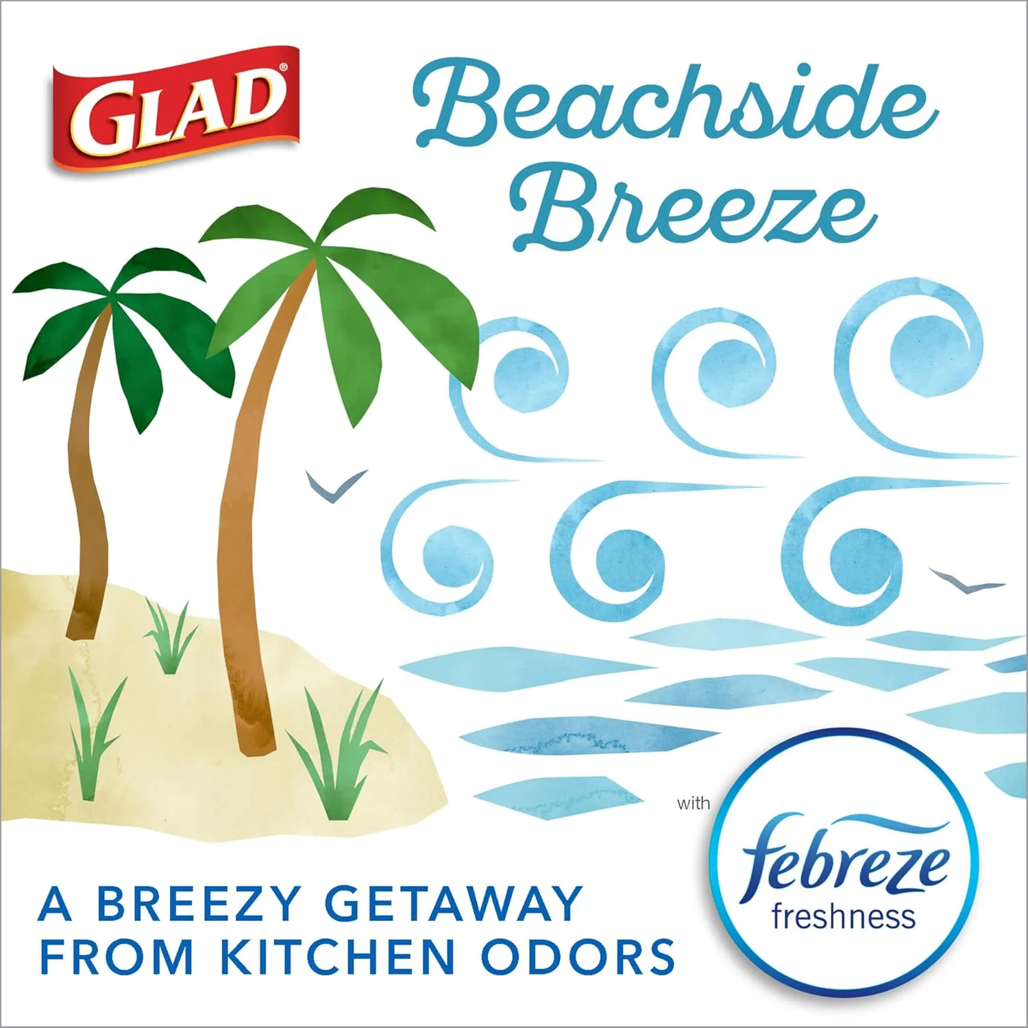 Glad Odorshield Small Drawstring Trash Bags, 4 Gal, Febreze Beachside Breeze, 80 Ct, Pack May Vary