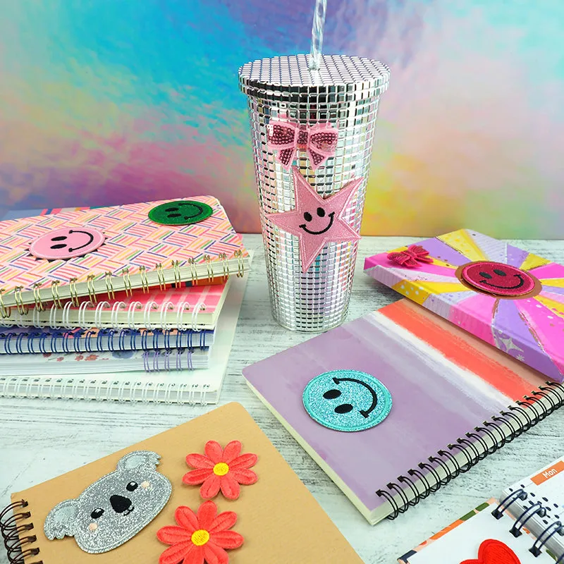 GLITTER PATCH SMILEY STAR PINK 85MM 1PC