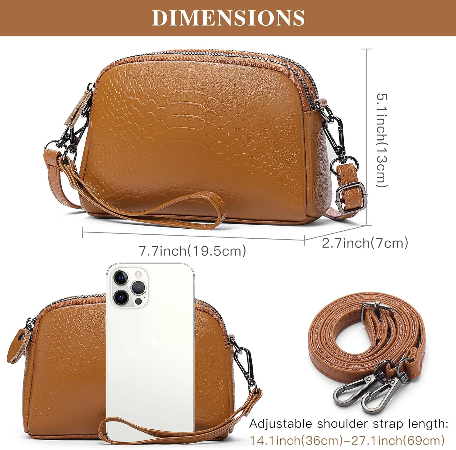 GOIACII Women Shoulder Bag Small Crossbody Bag Purse for Women Crocodile Leather Bags Wrist Strap