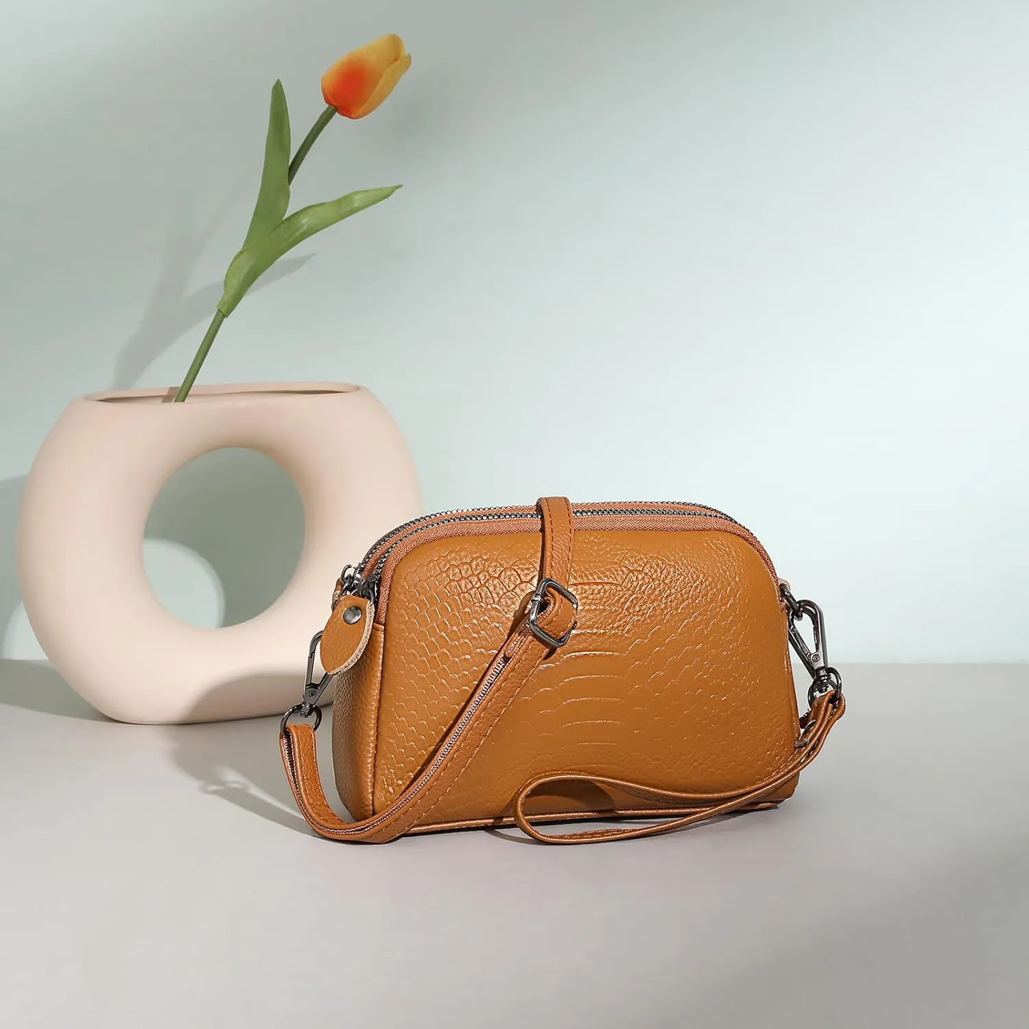 GOIACII Women Shoulder Bag Small Crossbody Bag Purse for Women Crocodile Leather Bags Wrist Strap