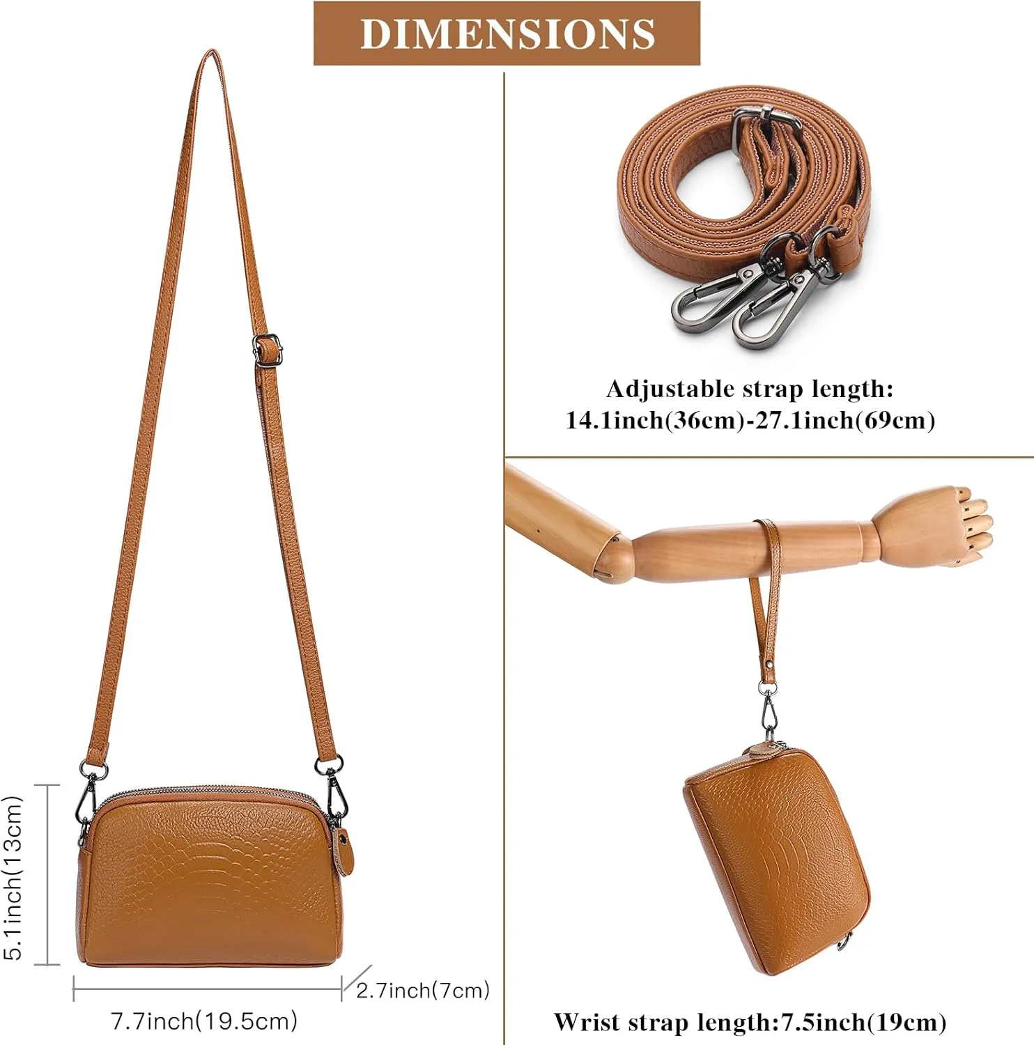 GOIACII Women Shoulder Bag Small Crossbody Bag Purse for Women Crocodile Leather Bags Wrist Strap