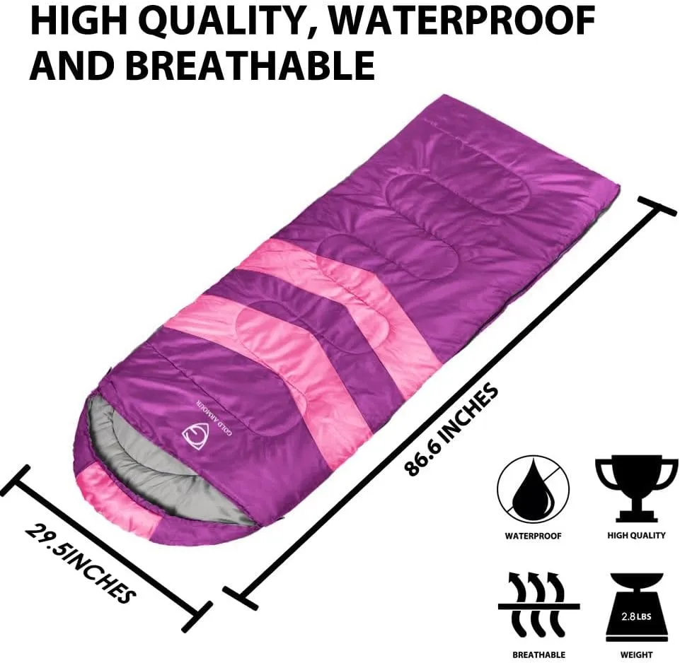 Gold Armour Sleeping Bags for Adults Cold Weather & Warm - Backpacking Camping Sleeping Bag for Kids 10-12, Girls, Boys - Lightweight Compact Camping Essentials Gear Accessories, Left Zipper