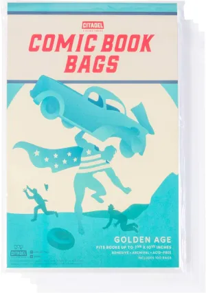 Golden Age Comic Book Bags - 100-pack of Acid-Free Archival Protective Storage Sleeves for Cataloguing Vintage Comics - Fits Books Up to 7 5/8" x 10.5” - Resealable Adhesive Strip…