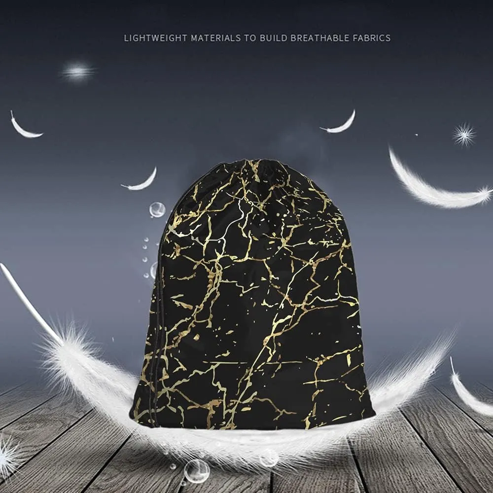 Golden Black Marble Drawstring Bags Backpack Bag Marbling Texture Art Ink Paint Abstract Design Natural Sport Gym Sack Drawstring Bag String Bag Yoga Bag for Men Women