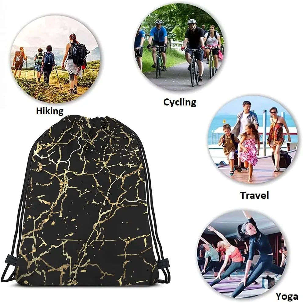 Golden Black Marble Drawstring Bags Backpack Bag Marbling Texture Art Ink Paint Abstract Design Natural Sport Gym Sack Drawstring Bag String Bag Yoga Bag for Men Women