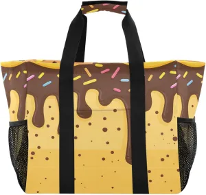 Golden Chocolate Drip Reusable Grocery Bags Large Tote Bag Waterproof Canvas Organizer for Beach Picnic Laundry Travel
