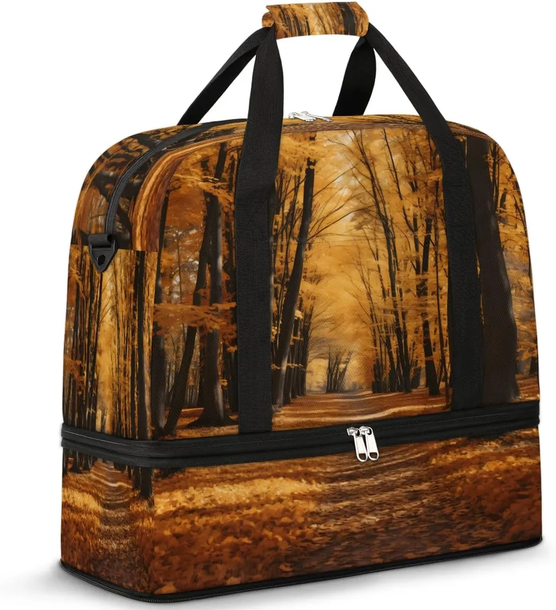 Golden Forest Pathway Travel Duffel Bag, Travel Essentials, Gym Bag for Women, Weekender Overnight Bag With Shoes Compartment, Carry On Bags for Airplanes