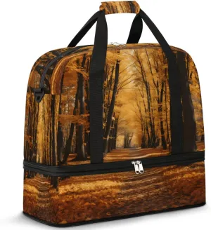Golden Forest Pathway Travel Duffel Bag, Travel Essentials, Gym Bag for Women, Weekender Overnight Bag With Shoes Compartment, Carry On Bags for Airplanes