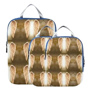 Golden Gold Angel Wings 3 Set Packing Cubes, Waterproof Check Oxford cloth Organizers, Travel Packing Toiletry Storage Bag