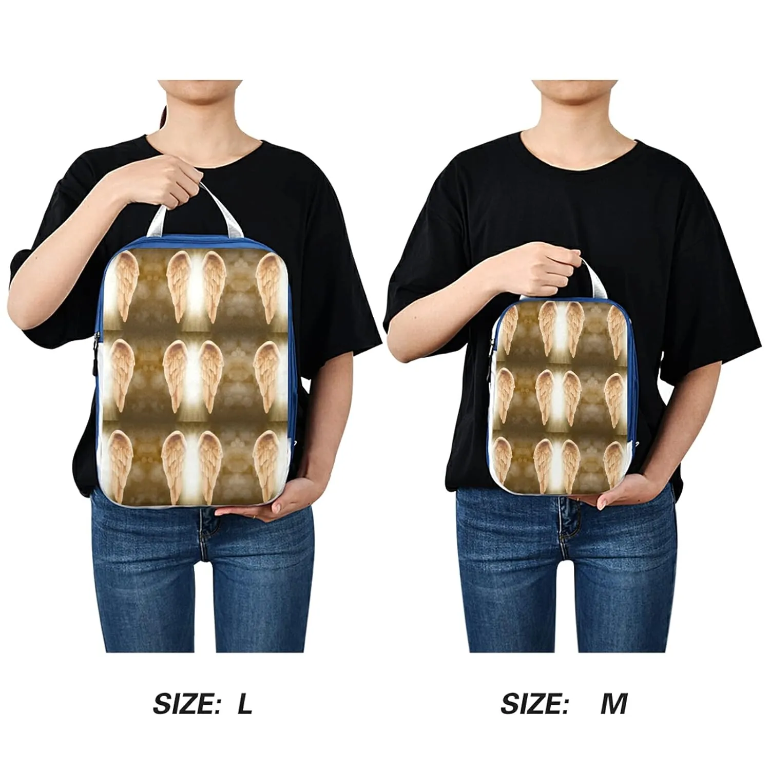 Golden Gold Angel Wings 3 Set Packing Cubes, Waterproof Check Oxford cloth Organizers, Travel Packing Toiletry Storage Bag