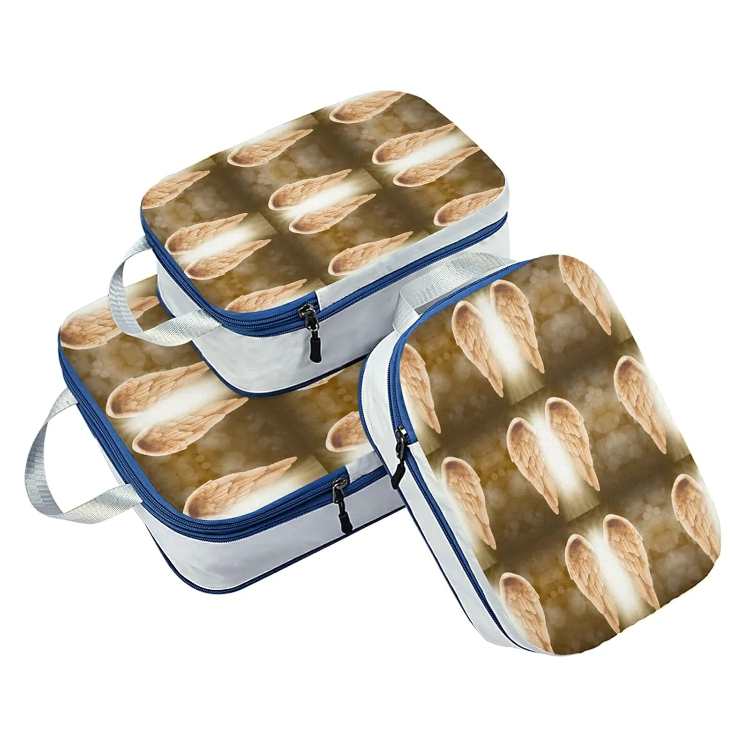 Golden Gold Angel Wings 3 Set Packing Cubes, Waterproof Check Oxford cloth Organizers, Travel Packing Toiletry Storage Bag