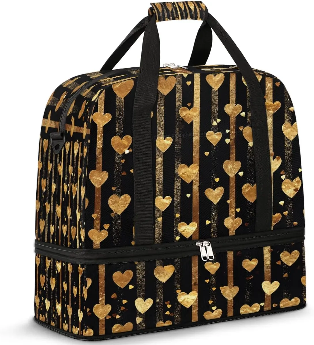 Golden Heart Vertical Travel Duffel Bag, Travel Essentials, Gym Bag for Women, Weekender Overnight Bag With Shoes Compartment, Carry On Bags for Airplanes